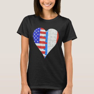 Amerikansk Fransk Flagga Heart T Shirt