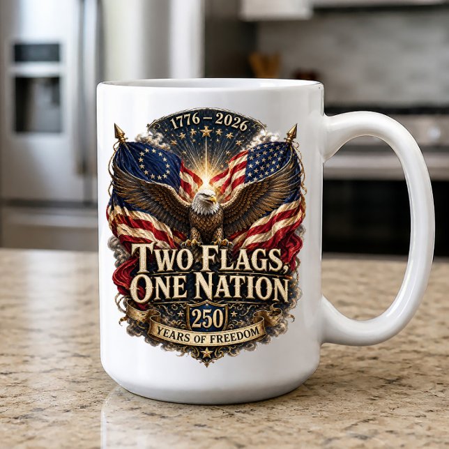 Amerikansk frihet 250-årsjubileum Två flaggor Kaffemugg (Skapare uppladdad)