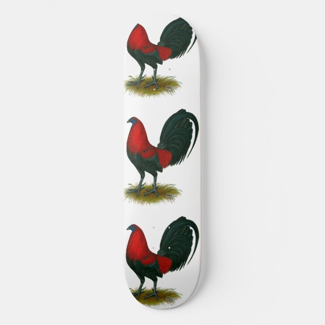 Amerikansk Gamecock:  Brunröd Mini Skateboard Bräda 18,5 Cm (Framsida)
