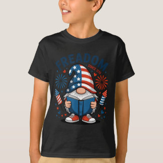 Amerikansk Gnom Läsare Freadom Flagga Patriotisk T Shirt