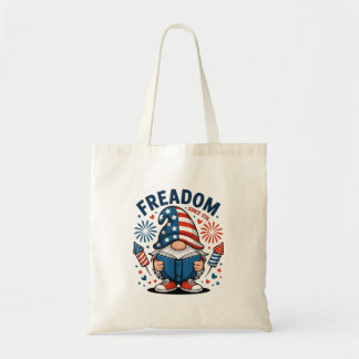 Amerikansk Gnome Läsare Freadom Flagga Patriotisk Tygkasse