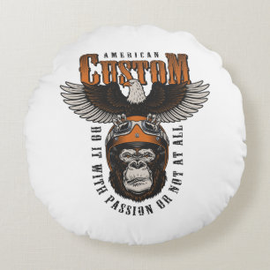 Amerikansk Gorilla Motorcykel Vintage Motorcyklist Rund Kudde