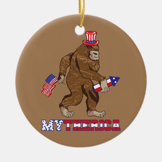 Amerikansk Gorilla Rocket Patriotic American Flagg Julgransprydnad Keramik (Framsidan)