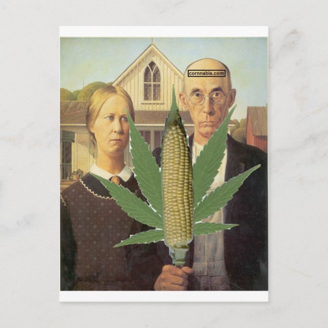 Amerikansk gothic-grant-wood cornabis tomacco vykort (Framsida)