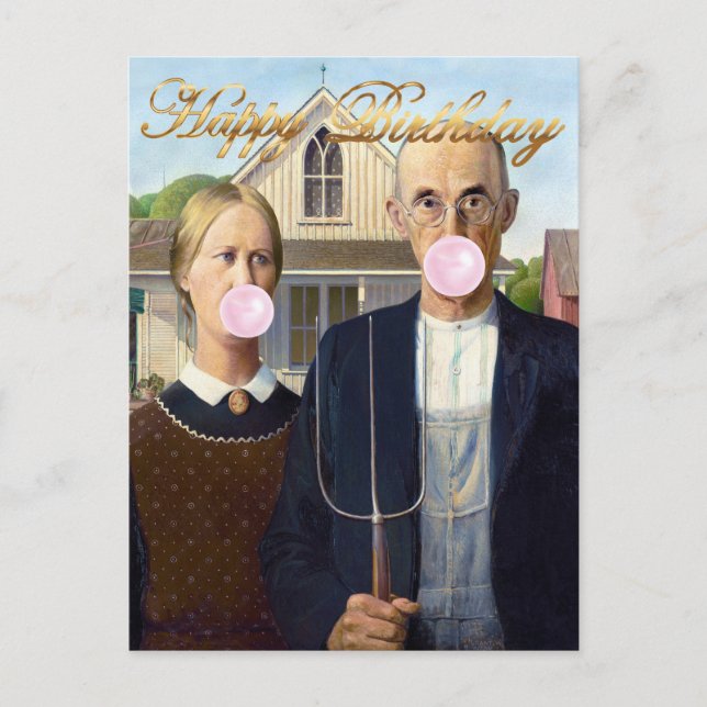 Amerikansk gotiic Blowing Rosa Bubble gumm Vykort (Framsida)