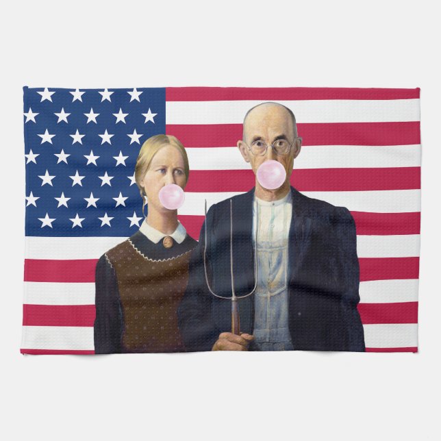 Amerikansk gotisk Rosa Bubble gum USA flagga Kökshandduk (Horisontell)