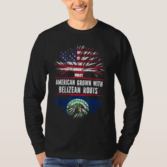 Amerikansk grodd med Belizean Roots USA flagga Bel T Shirt (Framsida)