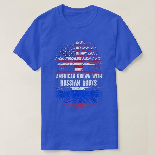 Amerikansk grodd med ryska rötter USA flagga Ryssl T Shirt (Design framsida)