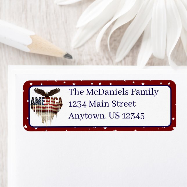Amerikansk grunge flagga och örn returadress etikett (Insitu)