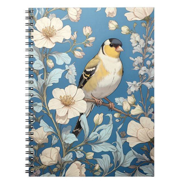 Amerikansk Guldfink William Morris-Inspirerad Anteckningsbok (Framsidan)