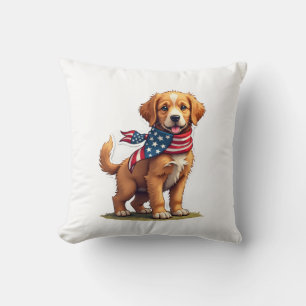 Amerikansk Gylden Valp Vintage Patriotisk Tröja 4 Kudde