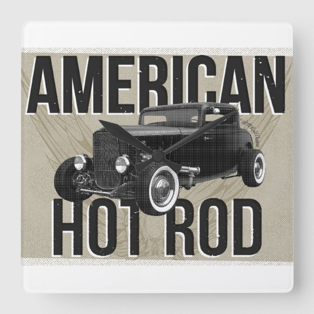 Amerikansk Hot Rod. Brun version väggklocka (Framsida)