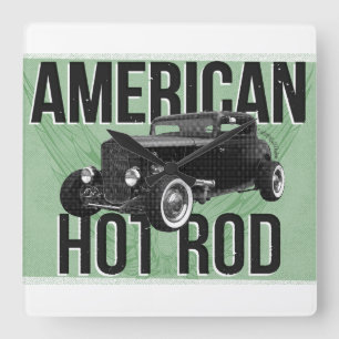 Amerikansk Hot Rod. Grön version väggklocka