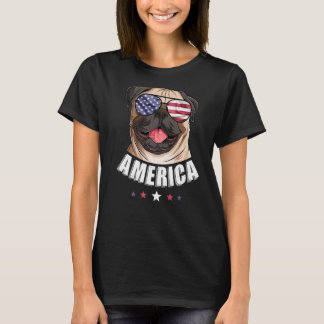 Amerikansk hund 4 juli amerikansk flagga USA Pug T Shirt