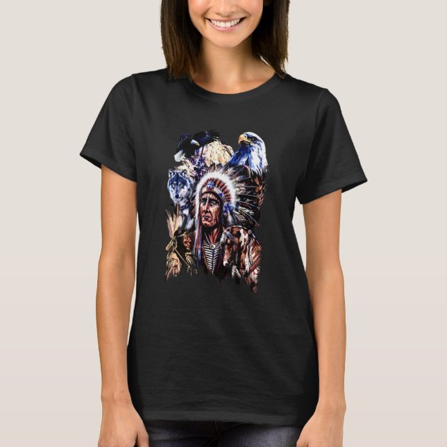 Amerikansk inhemsk indisk chefsheaadress t shirt (Framsida)