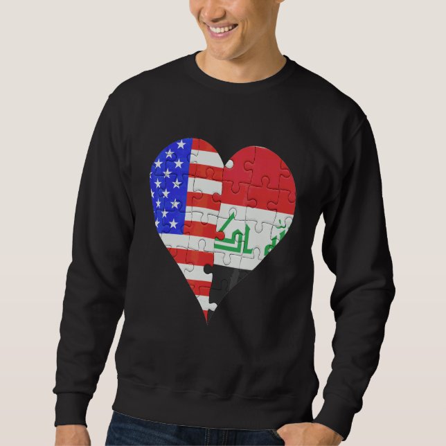 Amerikansk irakiska Flagga Heart Lång Ärmad Tröja (Framsida)