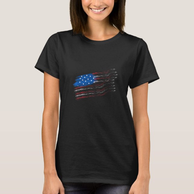 Amerikansk Jet trail Röd Vit & Blå Flagga Fjärde T Shirt (Framsida)