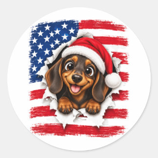Amerikansk jul Dachshund Runt Klistermärke
