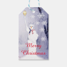 Amerikansk julpatriotisk snögubbe presentetikett
