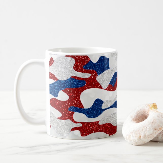 Amerikansk kamouflage 4 juli glitter kaffemugg (Med munk)