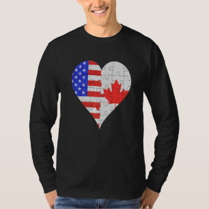 Amerikansk kanadensisk flagga hjärta t shirt