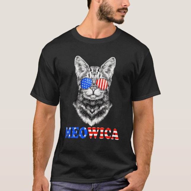 Amerikansk katt 4 juli Meowica Merica Manar Usa Fl T Shirt (Framsida)