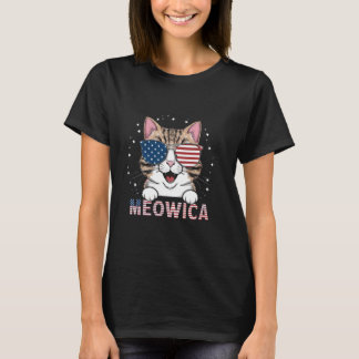Amerikansk katt Meowica solglasögon Cool Patriotis T Shirt