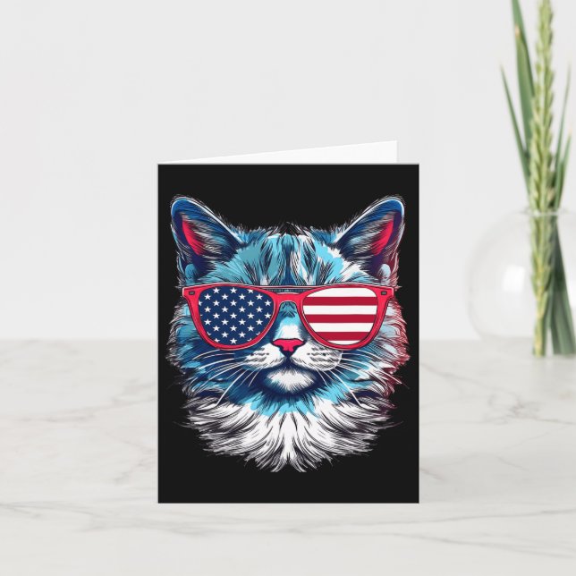 Amerikansk Katt Solglasögon Usa Flagga 4 Juli Katt Kort (Framsida)