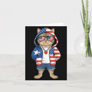 Amerikansk katt USA Flagga Röd Vit Blå Patriotisk Kort