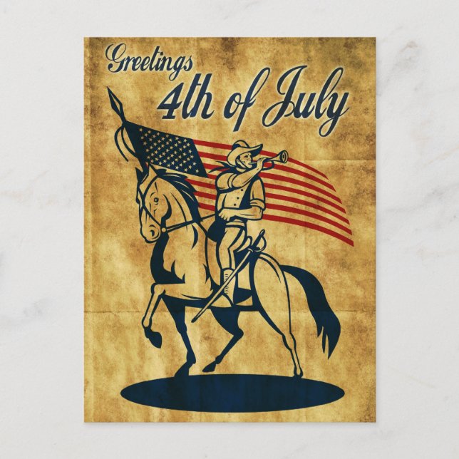 Amerikansk kavallerisoldat som rider på hästens fl vykort (Framsida)