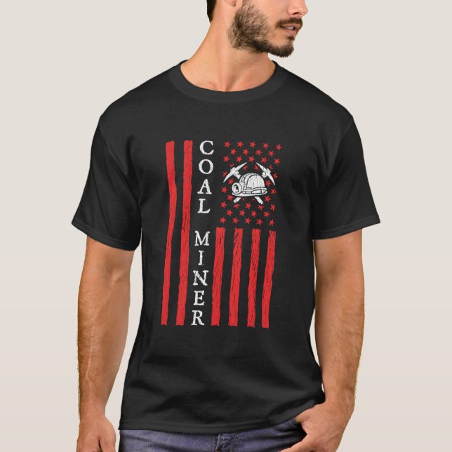 Amerikansk kolgrävare Usa Flagga Gruvdrift Gruvarb T Shirt (Framsida)