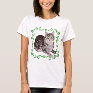 Amerikansk Korthår Tabby Katt Grön Band Tee