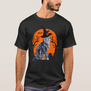 Amerikansk korthårskatt Halloween Häxa Hatt Och Mu T Shirt