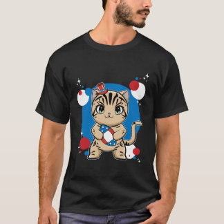 Amerikansk Korthårskatt Med Fotboll 4:e Juli T Shirt