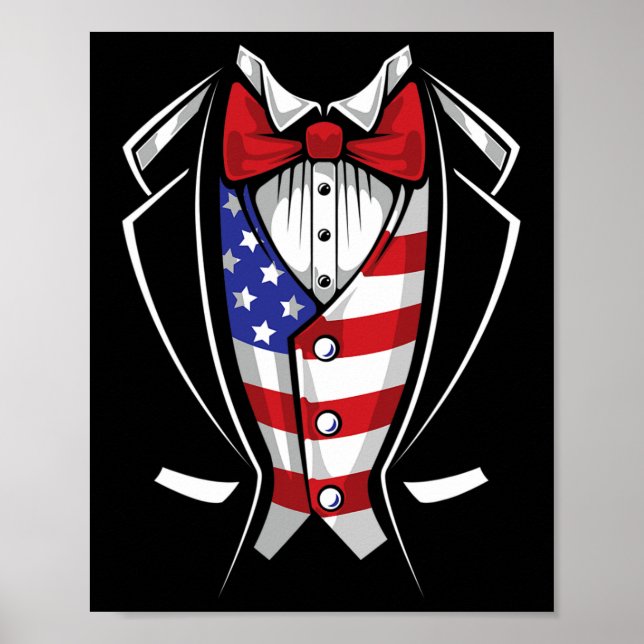 Amerikansk kostym Smoking Patriotisk 4:e Juli Flag Poster (Framsidan)