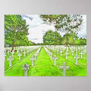 Amerikansk kyrkogård i Normandie Frankrike Poster