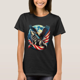 Amerikansk Ld Eagle Och Varg Usa Flagga 4:e Juli T Shirt