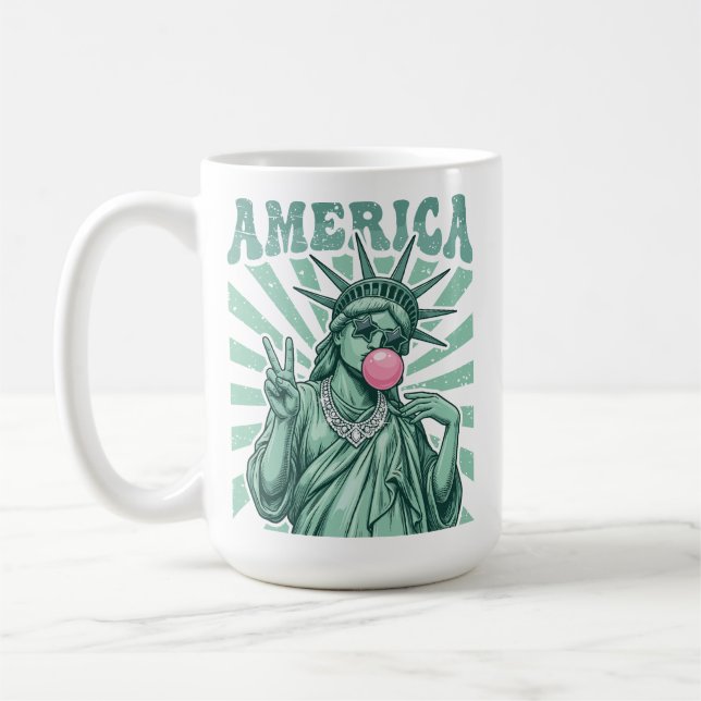Amerikansk Liberty Statue Bubble Gum Patriotisk US Kaffemugg (Vänster)