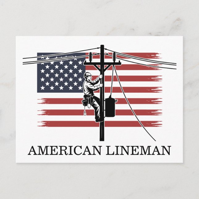 Amerikansk Lineman Flagga – Elektriker & Nätverksa Vykort (Framsida)