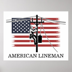 Amerikansk Linjearbetarflagga – elektriker & elnät Poster