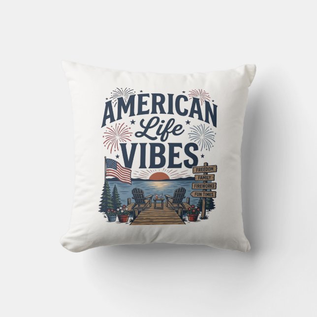 Amerikansk Livsstil Vibes Patriotisk Sjø Vector Tr Kudde (Framsida)