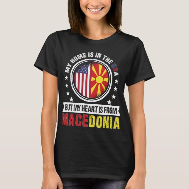 Amerikansk makedonsk Flagga Heart Makedonien Patri T Shirt (Framsida)