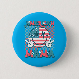 Amerikansk Mamma Leende Ansikte Groovy Patriotisk Knapp