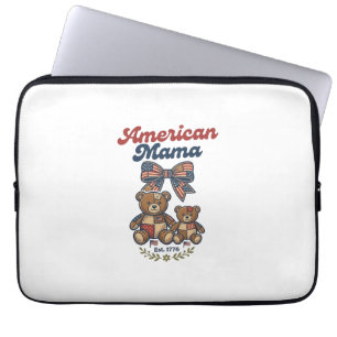 Amerikansk Mamma Patriotisk Björn Lapptäcke Vektor Laptop Fodral
