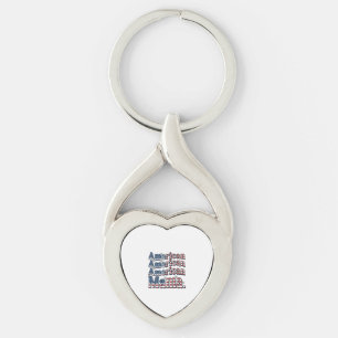 Amerikansk Mamma Patriotisk Vintage Gravyr T-Shirt Twisted Heart Silverfärgad Nyckelring