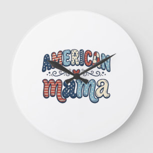 Amerikansk Mamma Patriotisk Vintage T-Shirt Design Stor Klocka