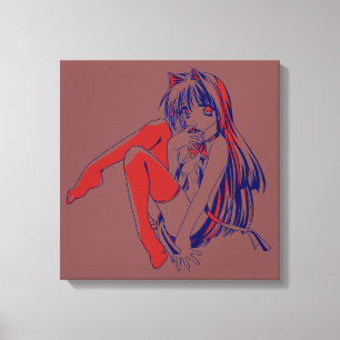 Amerikansk Manga Neko Catgirl Kawaii Anime Canvastryck