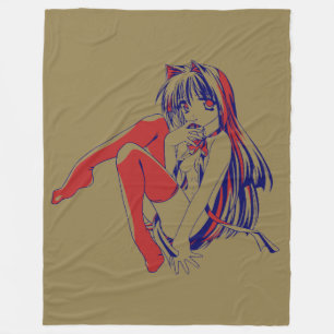 Amerikansk Manga Neko Catgirl Kawaii Anime Fleecefilt