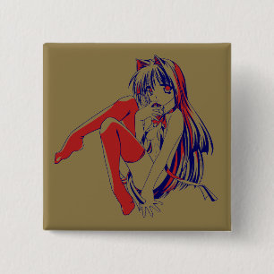 Amerikansk Manga Neko Catgirl Kawaii Anime Knapp