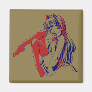 Amerikansk Manga Neko Catgirl Kawaii Anime Magnet